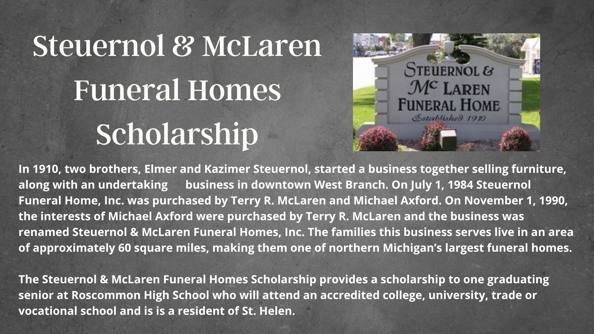 Steuernol & McLaren Funeral Homes Scholarship Fund | Roscommon County